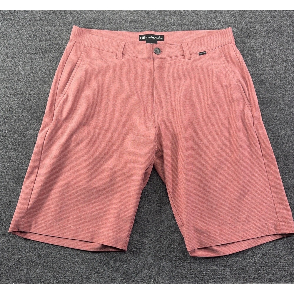 Travis Matthew Golf Short 33 Light Red Lightly Striped 10"Inseam Performance EUC